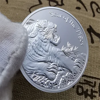 Europa Stil American Comemorative Animale Monedă Tigru Zodiac Cinci Elemente Opt Diagrame De Monede De Argint Cadou Lucky Personalitate