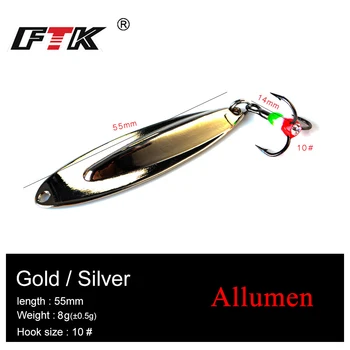 FTK 1 buc de Iarna de Gheață de Pescuit Nada 55mm/8g Aur, Argint Lingura de Metal Spinner Greu Momeli Cu Cârlig Înalte Pentru Pastrav Stiuca